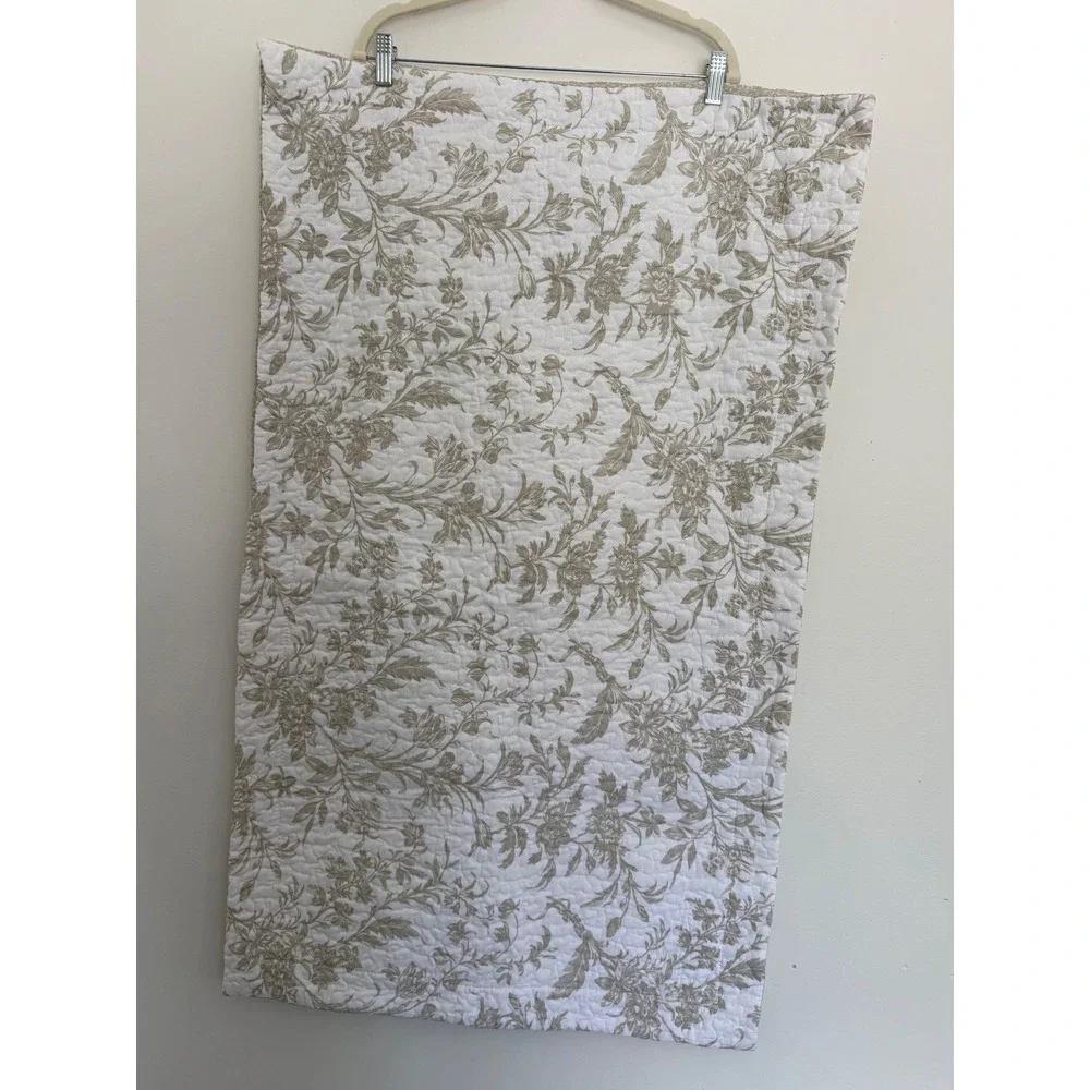 Laura Ashley Amberley King Pillow Sham Pair 2 Taupe Beige Floral Toile Quilted